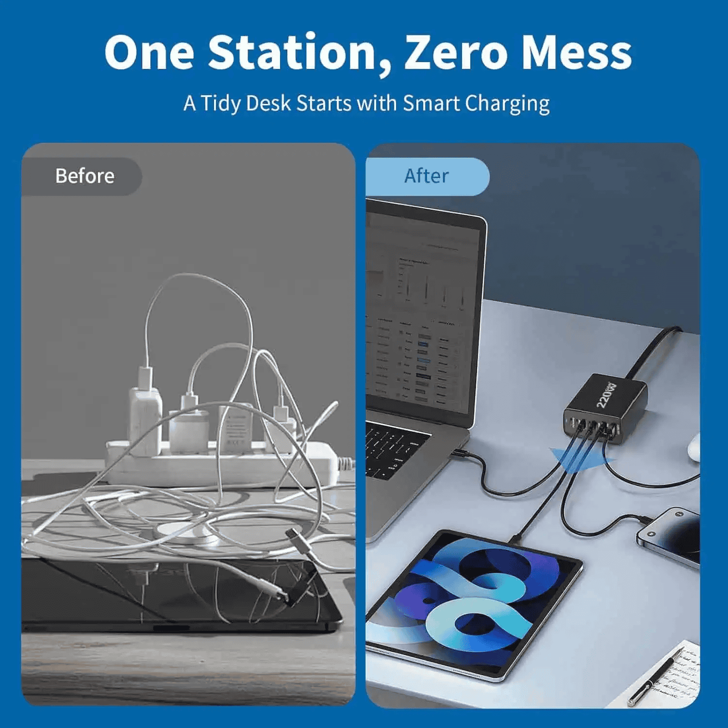 220W GaN³ Charger Dock 1×100W PD USB-C, 4×20W PD, 2×18W QC3.0 USB-A Fast Charging for MacBook, Laptop, Phone – AU Wall Plug Power Adapter 220W GaN³ Charger Dock 1×100W PD USB-C, 4×20W PD, 2×18W QC3.0 USB-A Fast Charging for MacBook, Laptop, Phone – AU Wall Plug Power Adapter